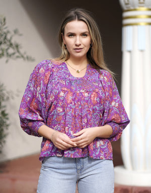 Premium Cotton Anjou Top O/S Purple-Blue Hand Home