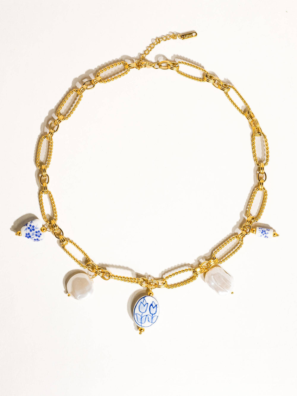 Riela 18K Gold Non-Tarnish Ceramic Floral Chain Necklace-Blue Hand Home