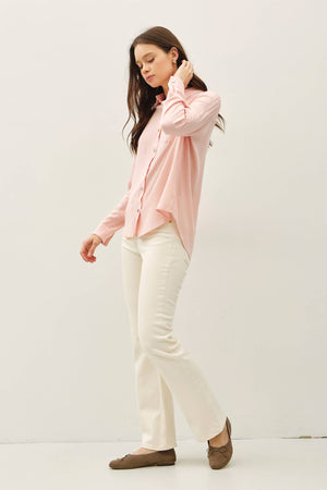 CLASSIC CUT BUTTON UP LONG SLEEVE TOP-Blue Hand Home
