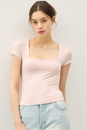 Square Neck Knit Tee-Blue Hand Home