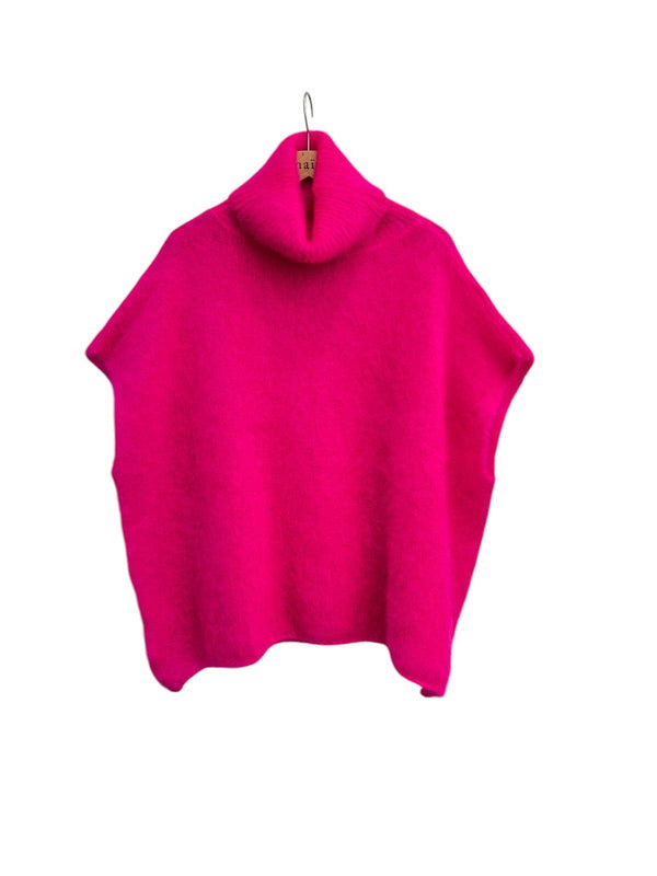 80% Kid Mohair Turtleneck Poncho Sweater: Vert Amande / One Size-Blue Hand Home