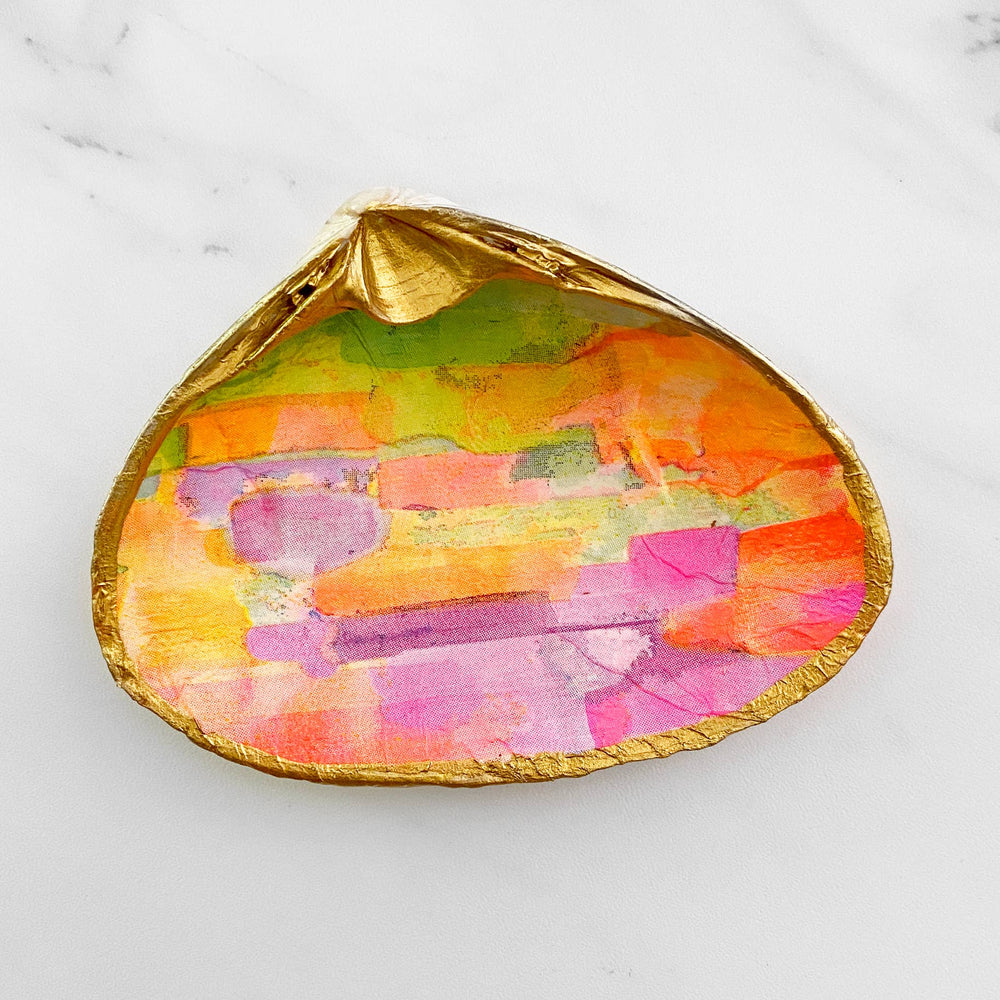Colorful Paint Strokes Decoupage Clam Shell-Blue Hand Home