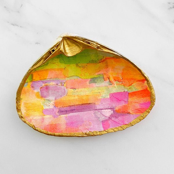 Colorful Paint Strokes Decoupage Clam Shell-Blue Hand Home