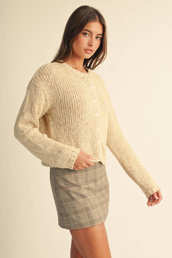 5261ik Textured Button Front Knit Cardigan Sweater