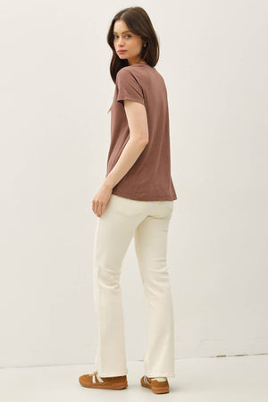 LINEN CLASSIC ROUND NECK SPLIT HEM T-SHIRT-Blue Hand Home