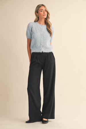 MOHAIR KNIT SHORT SLEEVE SWEATER CARDIGAN MSW11252-Blue Hand Home