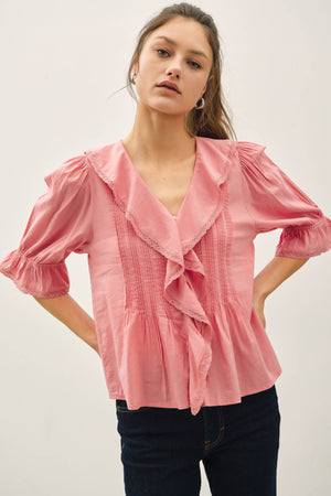 Vintage Ruffled Pintuck Blouse Top-Blue Hand Home