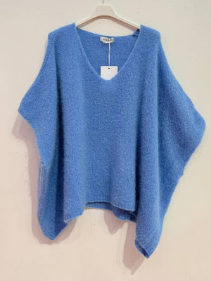 Mohair poncho sweater 7627: Pale pink-Blue Hand Home
