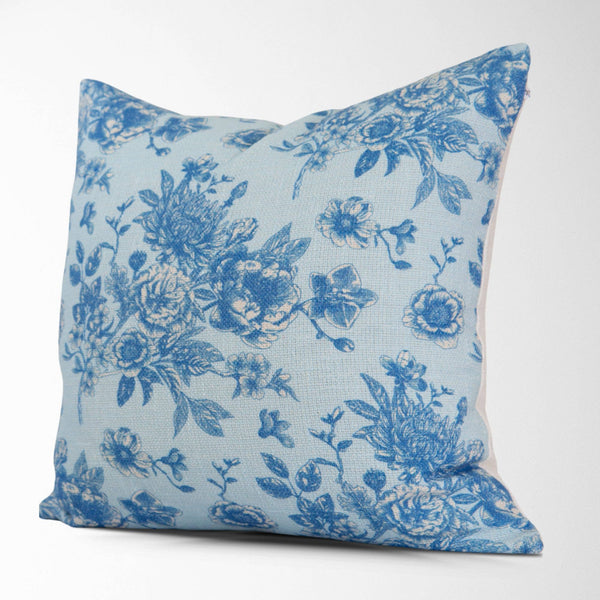 Serenity Toile de Jouy Roses Pillow Cover –Sky Blue, Vintage-Blue Hand Home