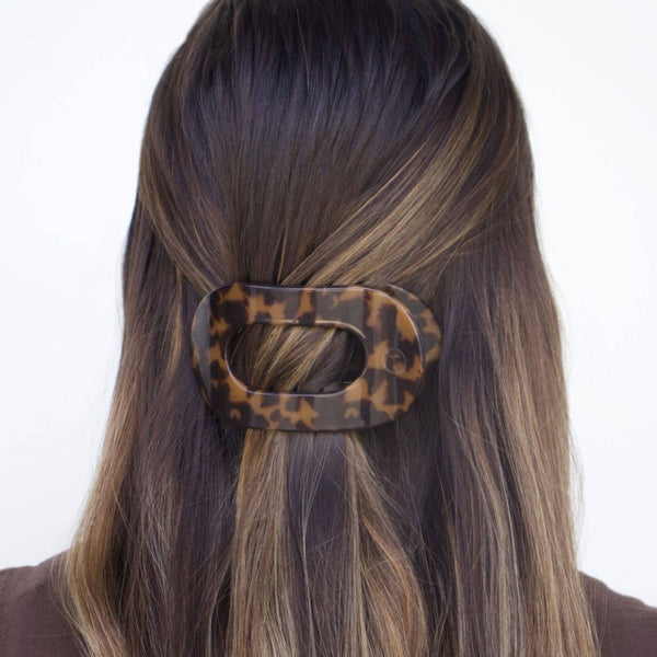 Round Flat Hair Clip | Medium | Tortoise-Blue Hand Home