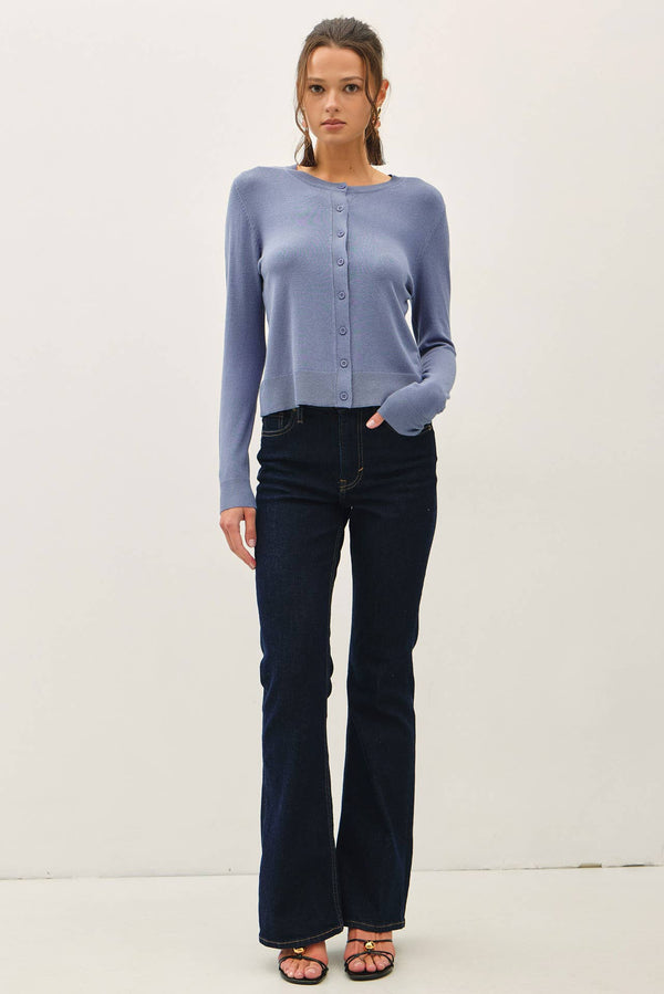 Ultra Soft Essential Basic Crewneck Button Up Cardigan