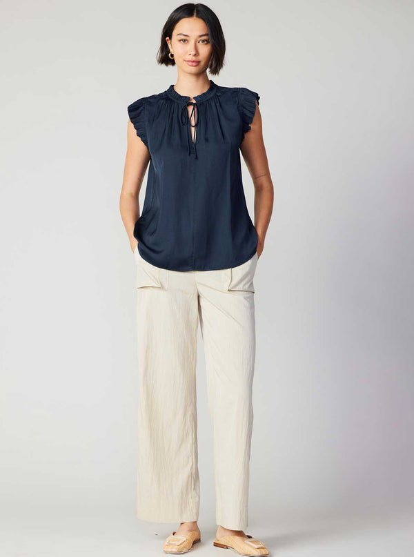 Margot Pleated Sleeve Blouse-Blue Hand Home