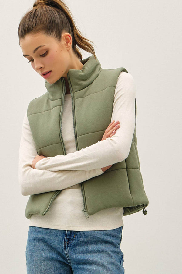 Classic Puffer Zip Up Vest W/ High Neck