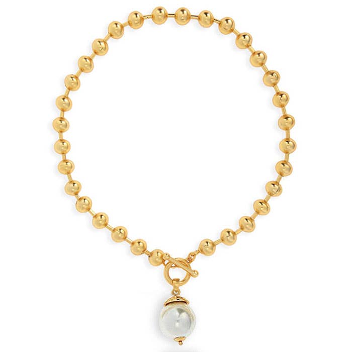 Ball Chain & Pearl Drop Necklace-Blue Hand Home