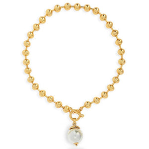 Ball Chain & Pearl Drop Necklace-Blue Hand Home