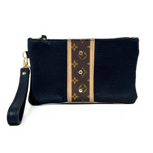Cathy Wristlet In Black Leather | Upcycled LV-Blue Hand Home