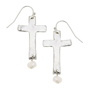 Cross + Pearl Drop Earrings