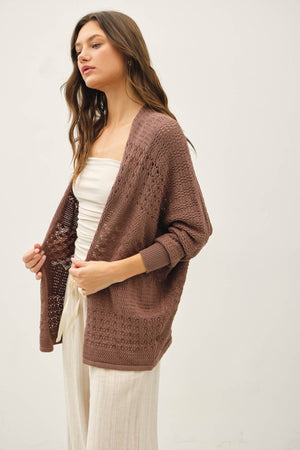 LIGHTWEIGHT CROCHET KNIT OPEN CARDIGAN-Blue Hand Home