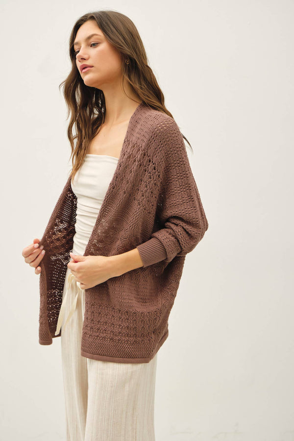 LIGHTWEIGHT CROCHET KNIT OPEN CARDIGAN-Blue Hand Home