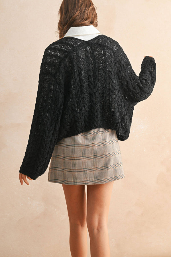 J4475 LIGHT WEIGHT CABLE KNITTED CARDIGAN-Blue Hand Home