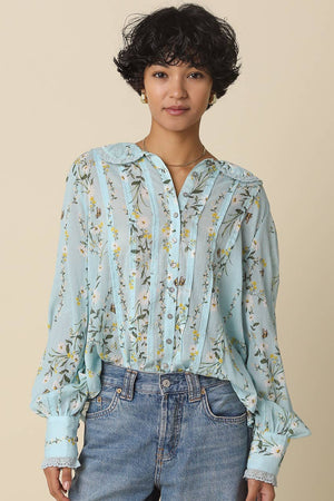 Macie Floral Pintuck Blouse-Blue Hand Home