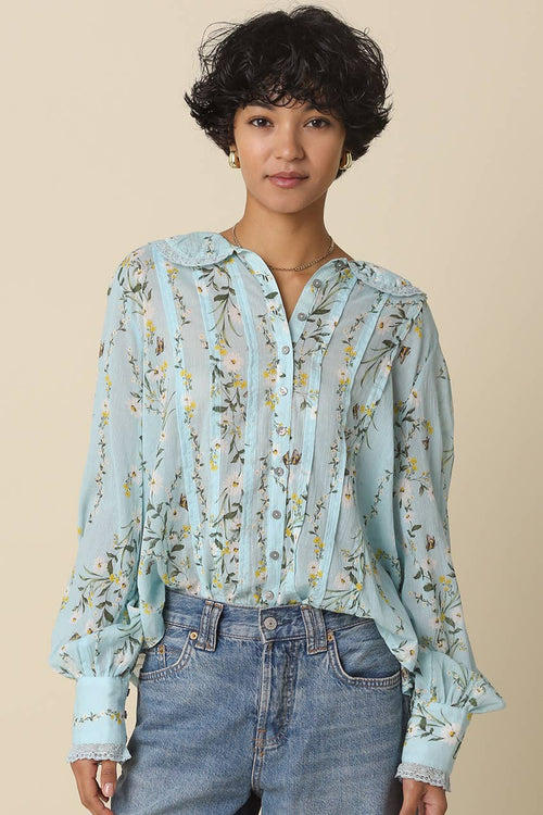 Macie Floral Pintuck Blouse-Blue Hand Home