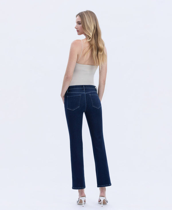 MID RISE DARK WASH ANKLE SLIM STRAIGHT JEANS T6998-Blue Hand Home