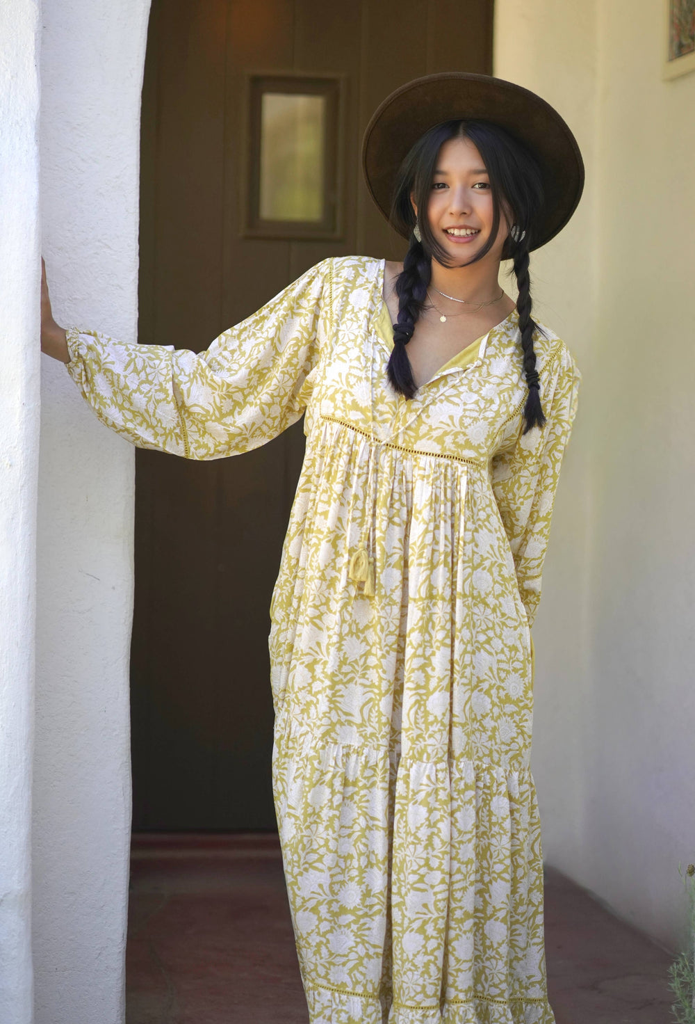 Vida Maxi Modal Dress Olive (Medium Yellow)-Blue Hand Home