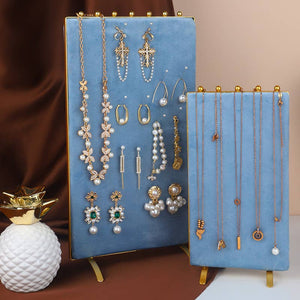 Vintage Inspired 2-Sided Velvet Jewelry Display Panel Stand-Blue Hand Home