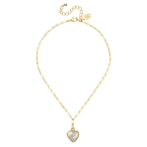 Small Mother of Pearl Heart Paperclip Necklace