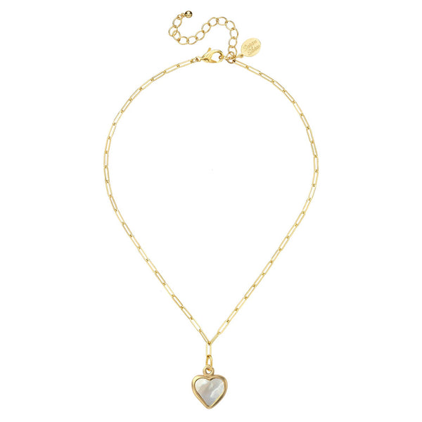 Small Mother of Pearl Heart Paperclip Necklace
