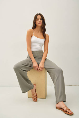 FINE KNIT FOLD OVER RIBBED WAIST SWEATER PANTS-Blue Hand Home