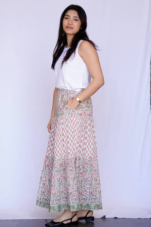 Tiered Maxi Skirt-Green Pink