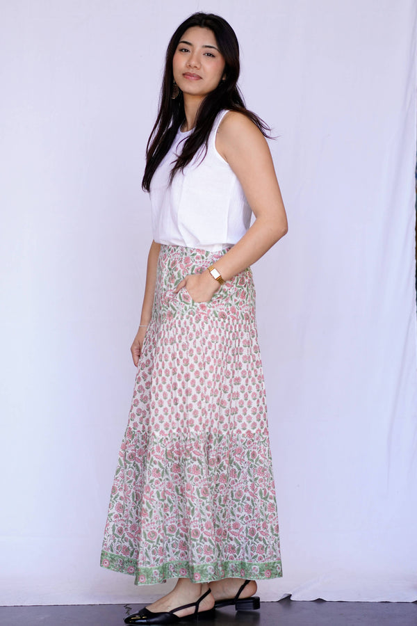 Tiered Maxi Skirt-Green Pink