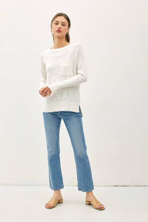 SLUB YARN ROUND NECK SWEATER WITH CHEST POCKETS-Blue Hand Home