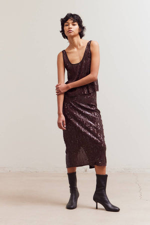 50691 - Front Slit Sequin Pencil Skirt-Blue Hand Home