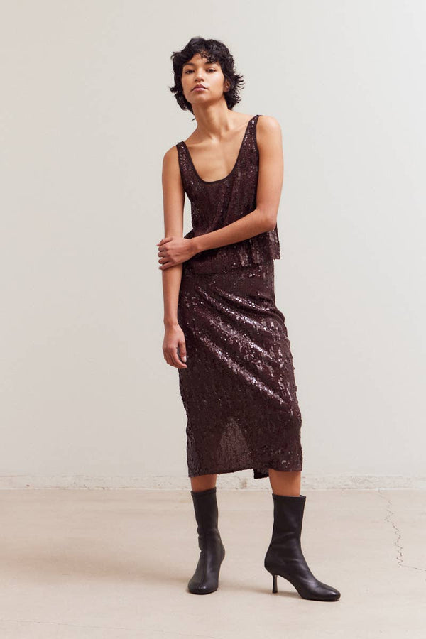 50691 - Front Slit Sequin Pencil Skirt-Blue Hand Home