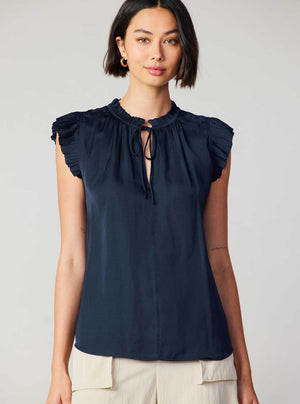 Margot Pleated Sleeve Blouse-Blue Hand Home