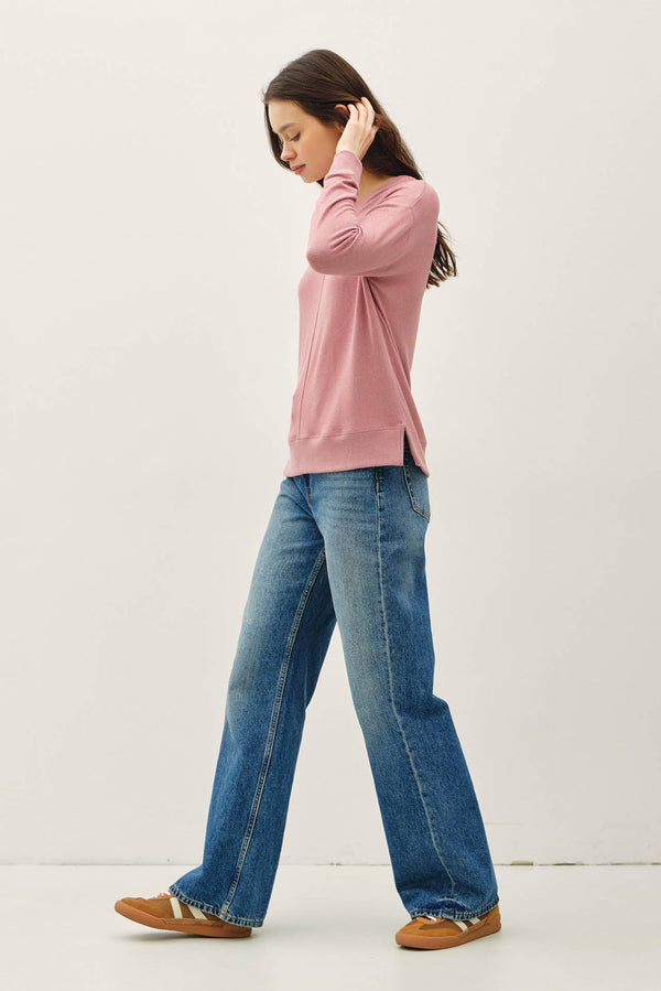 ROUND NECK HACCI BRUSHED PULLOVER KNIT TOP-Blue Hand Home