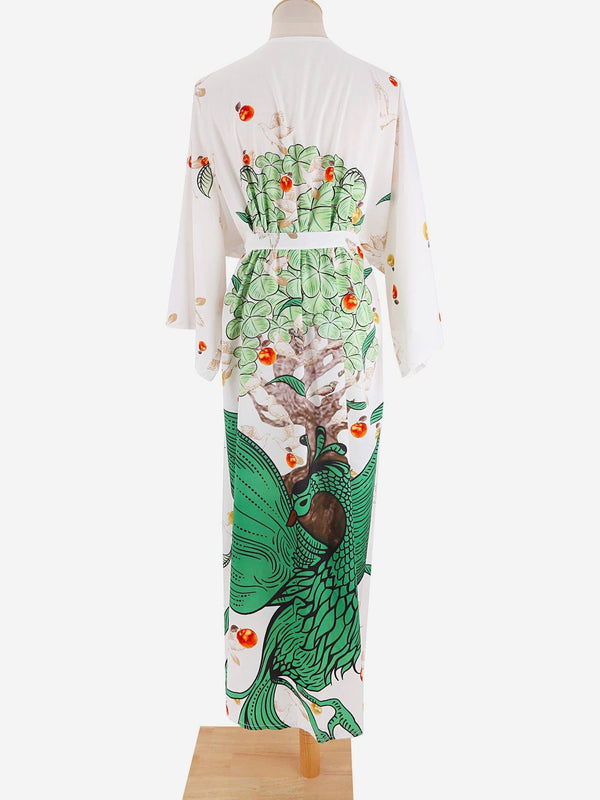Retro Style Peacock Boho Kimono Cover-Up-Blue Hand Home