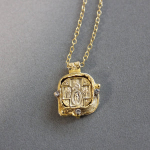 4 Way Medal Pendant/Charm Necklace with CZ Accent-Blue Hand Home