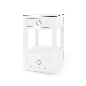Camilla 2-Drawer Side Table with Glass Top, Chiffon White