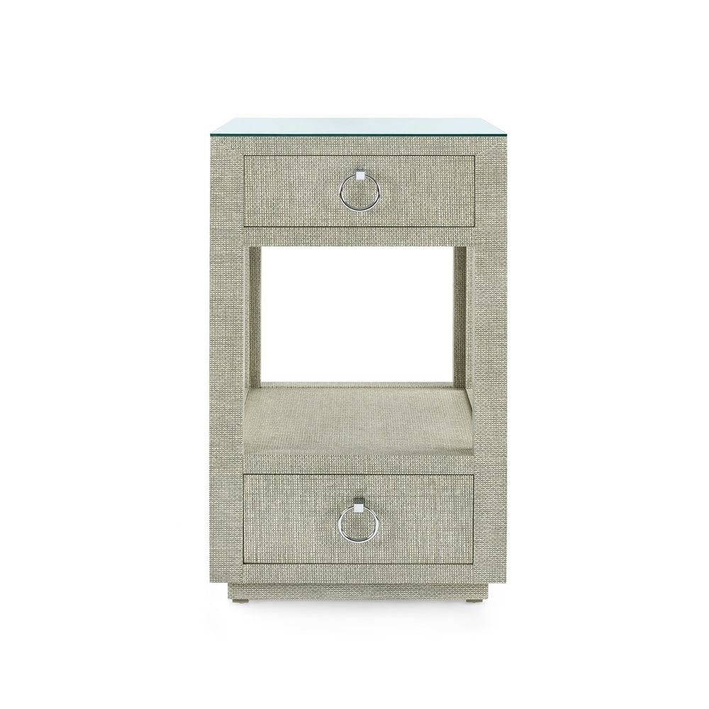 Camilla 2-Drawer Side Table with Glass Top, Moss Gray Tweed-Blue Hand Home