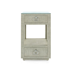 Camilla 2-Drawer Side Table with Glass Top, Moss Gray Tweed