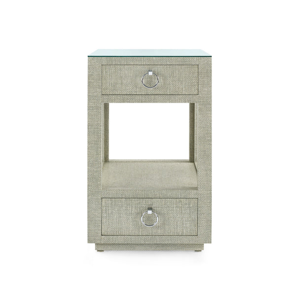 Camilla 2-Drawer Side Table with Glass Top, Moss Gray Tweed