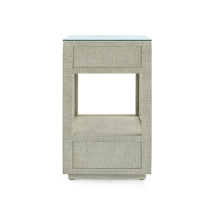 Camilla 2-Drawer Side Table with Glass Top, Moss Gray Tweed