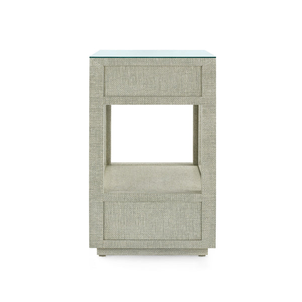 Camilla 2-Drawer Side Table with Glass Top, Moss Gray Tweed
