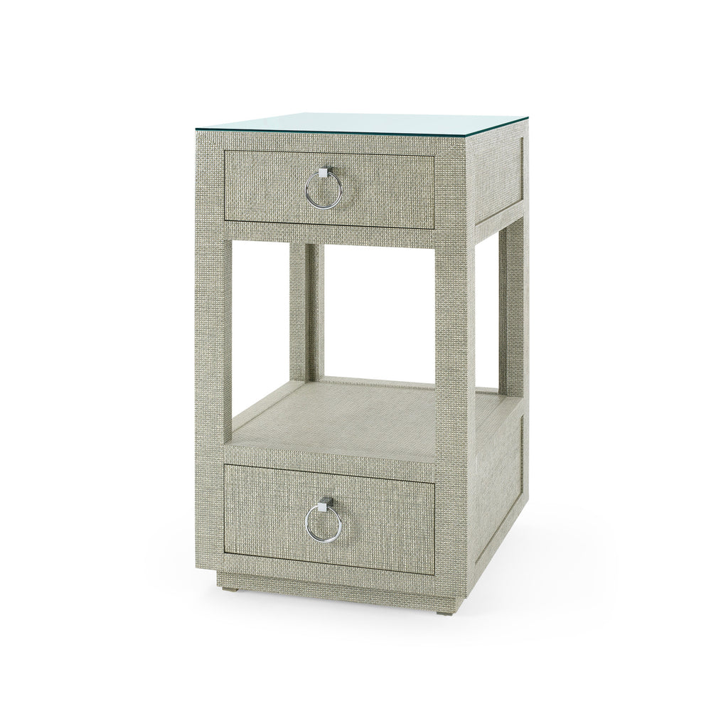 Camilla 2-Drawer Side Table with Glass Top, Chiffon White-Blue Hand Home