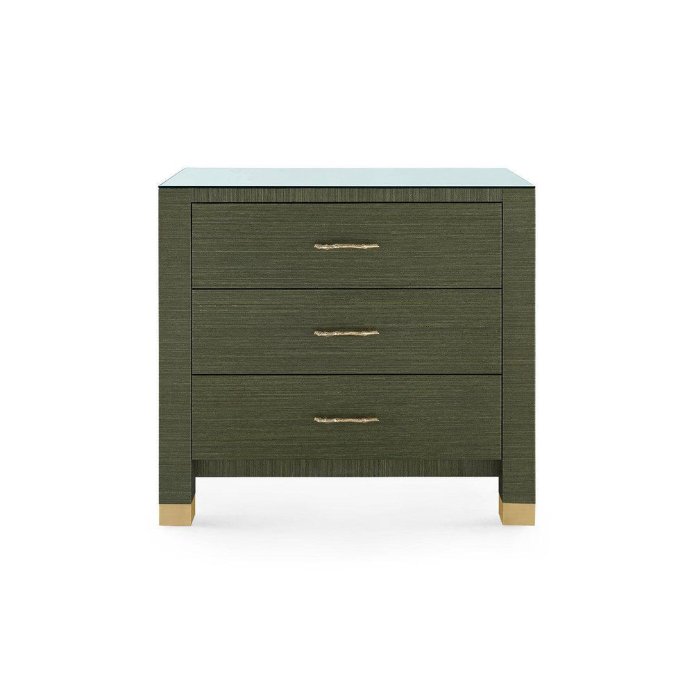 Camden 3-Drawer Side Table with Glass Top, Deep Olive-Blue Hand Home