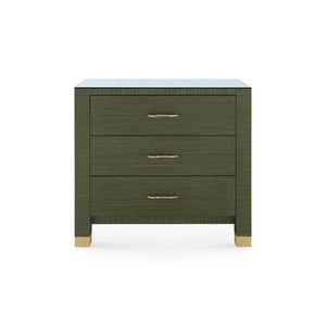Camden 3-Drawer Side Table with Glass Top, Deep Olive-Blue Hand Home